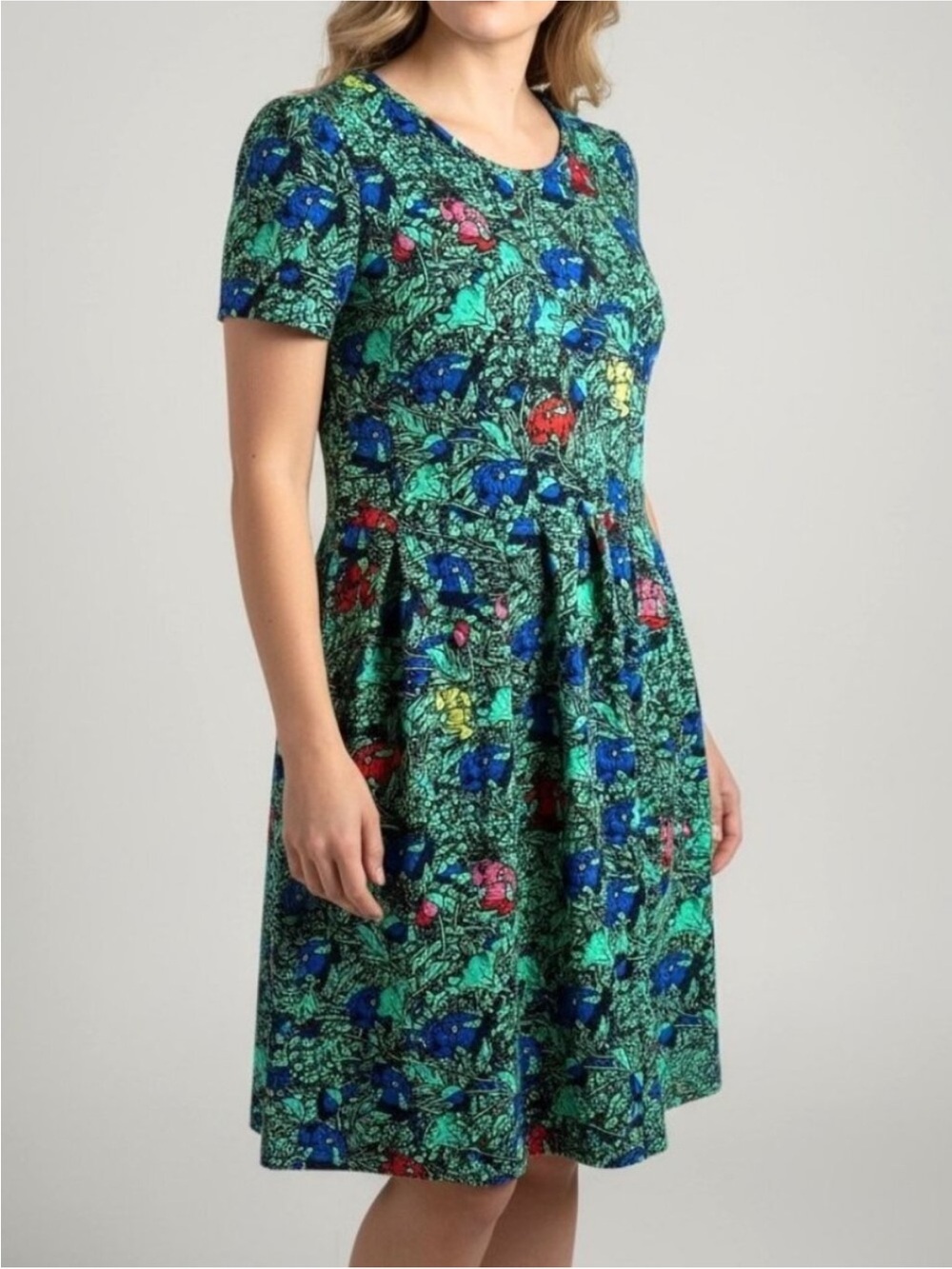 LuLaRoe Amelia fit and flare midi dress in green floral print. Size: Medium